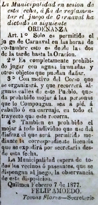 El primer Corso quilmeño (1877)